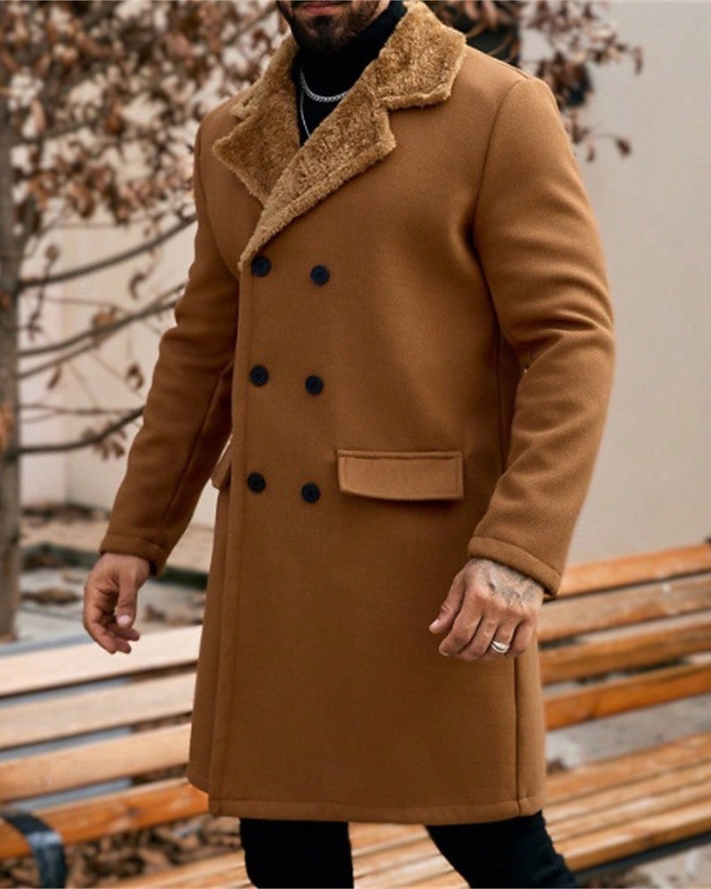 Herr Fleece-jacka Peacoat Trenchcoat Semester Dagligen Höst Vinter Polyester Håller värmen Ytterkläder Kläder Mode Klassisk Slät Ficka Kavajslag Dubbelknäppt 2025 - $52.99 –P7