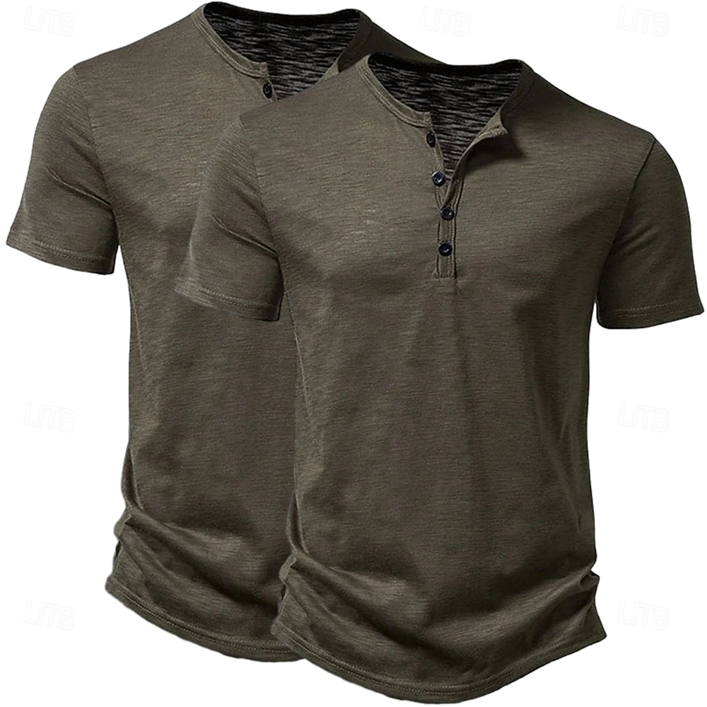 Herren T Shirt Henley Hemd T-Shirt Kurzarm Einfach Einheitliche Farbe Designer Basic Moderne zeitgenössische 2 teilig Knöpfe Mehrfachpackung Henley Urlaub Straße Lässig Sommer Schwarz + Schwarz Wei 2026 - $31.99 –P19