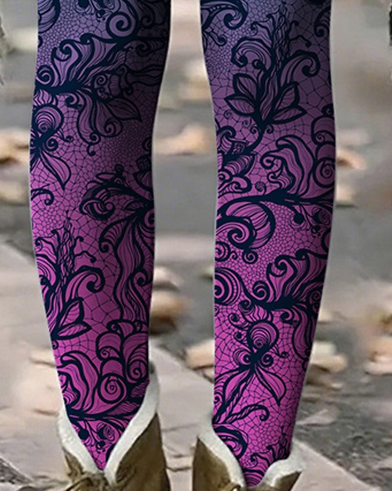Női Nadrágok Leggingek Kényelmes leggings Utcai sikk Alkalmi Teljes hossz Magas derék Virágos Rugalmas derék Nyomtatott Lélegzési képesség Kényelmes Nyúlós Vakáció Utca Hétköznapi viselet Kék Nyár 2025 - $18.99 –P3