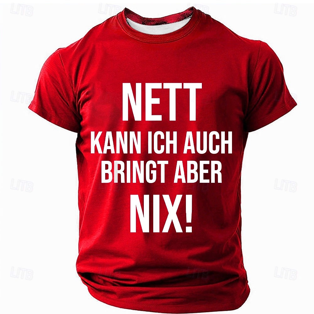 Herren T-Shirt „Nett kann ich auch, bringt aber nix“ mit kurzen Ärmeln, 3D-Druck, Rundhalsausschnitt, modisch, für den Alltag, Straße, Alltag, Schwarz, Rot, Blau, Sommer, Frühling, Kleidung 2025 - $17.99 –P3