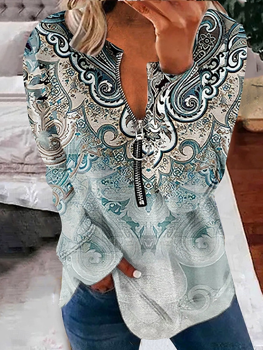 Per donna Felpa Pullover Felpe con cerniera Floreale Grafico Paisley Moda Casual Manica Lunga Girocollo Scollo a V Top Regolari Streetwear Abbigliamento Quotidiano Cerniera Stampato Verde militare del 2025 a $28.99 –P1
