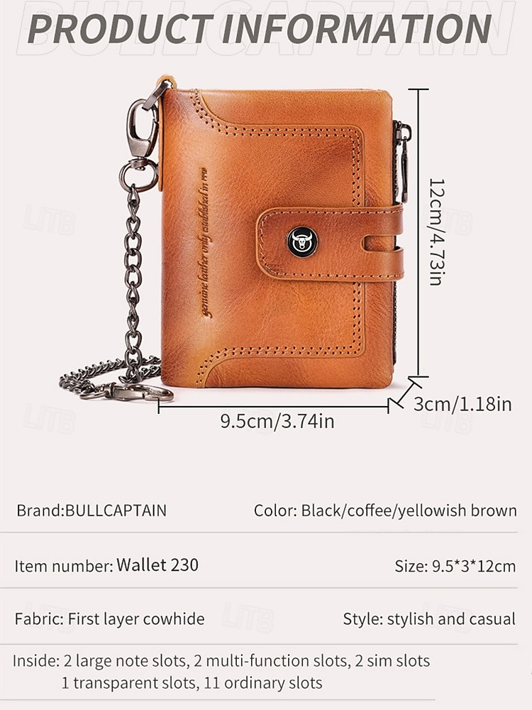 Men's Genuine Leather RFID Blocking Wallet with Chain, Anti-Theft Brush Lining, Wear-Resistant Bifold Purse for Travel, Work and Daily Use 2026 - E£1612.62 –P9