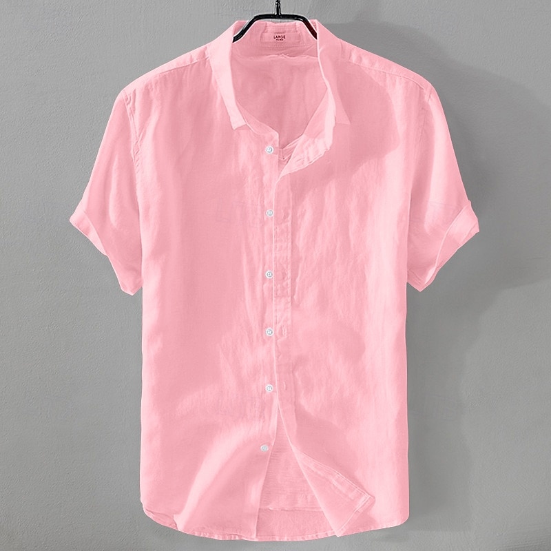 Men's Shirt Linen Shirt Casual Shirt Cotton Shirt Plain Vacation Street Black White Pink Blue Short Sleeve Turndown Summer Clothing Apparel Button-Down 2025 - $17.99 –P8