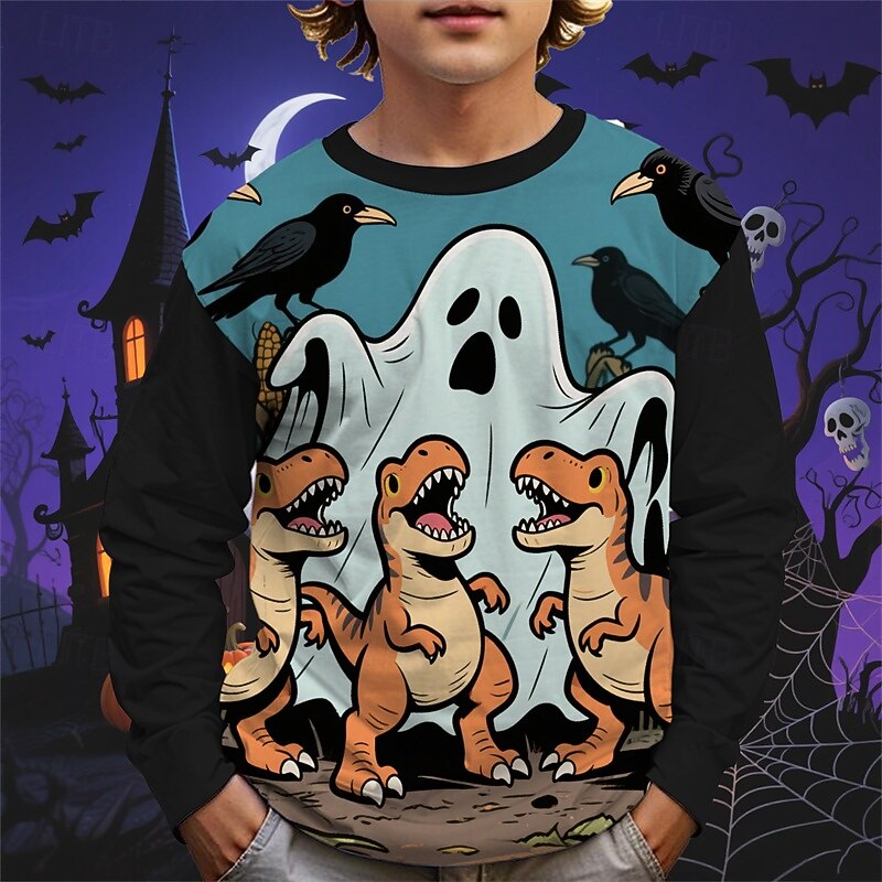 Halloween Pojkar 3D Tecknat Pumpa Dinosaurie T-shirt Långärmad Vår Höst Mode Grundläggande Barn 4-12 år Rund hals Utomhus Ledigt Dagligen Normal 2025 - $13.99 –P5
