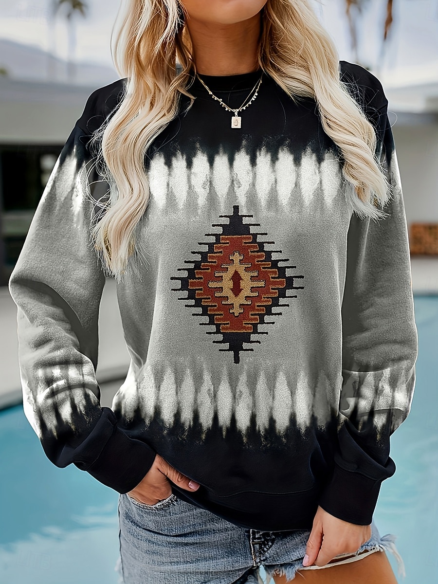 Mujer Sudadera Retazos Estampado Graphic Geométrico Tribal Cálido Activo Vintage Manga Larga Cuello Barco Tops regulares Casual Calle Uso Diario Verde Trébol Caqui Gris Primavera Otoño Invierno 2026 - $28.99 –P4
