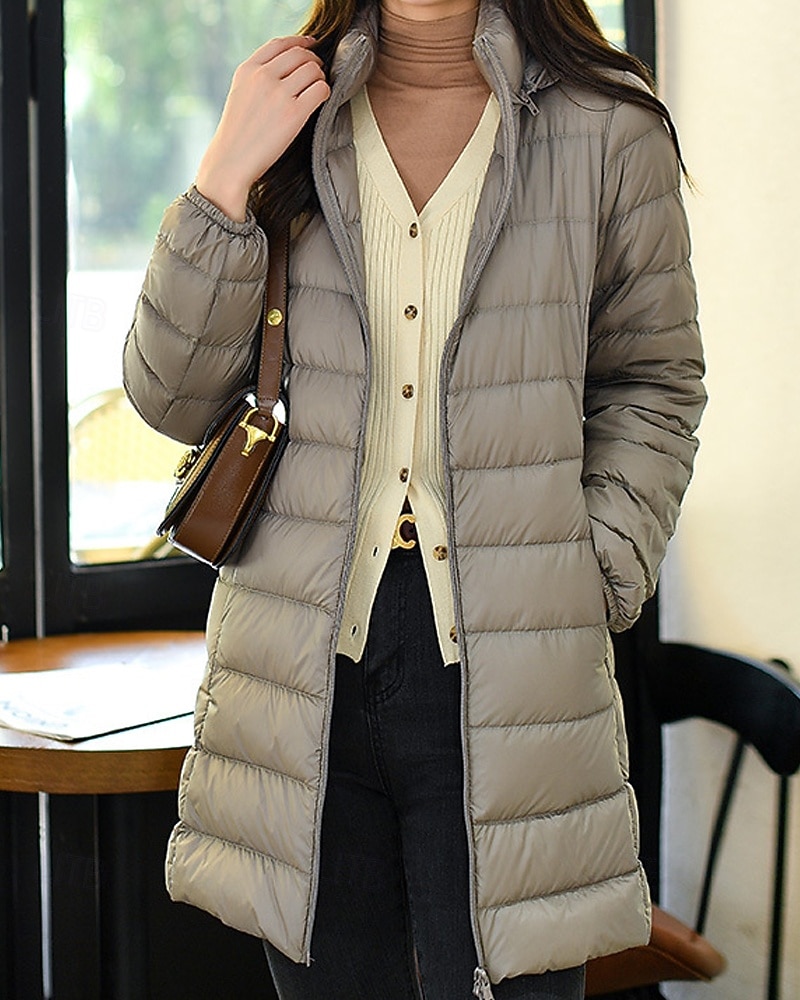 Femmes Doudoune Manteau Chaud Confortable Fermeture éclair Avec Poches Mode Uni Fête Décontracté Quotidien Week-end Fermeture éclair Long À capuche Coupe régulière manche longue Vêtements d'extérieur de 2025 ? $42.99 –P1
