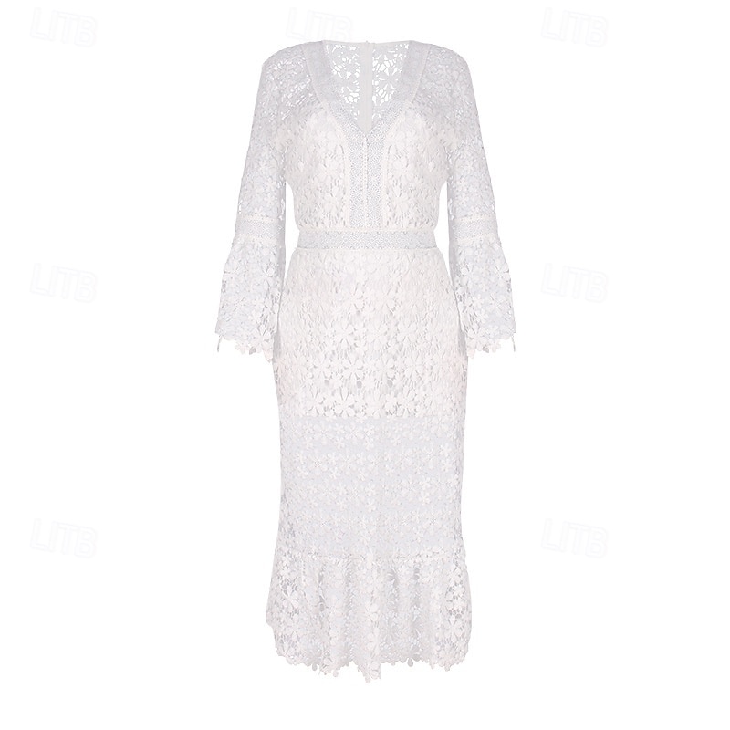 Damen Langes Kleid Maxikleid Spitzenkleid Freizeitkleid Sommerkleid Mode Modern Täglich Strand Wochenende Normale Passform Einfach Langarm V Ausschnitt Weiß Gelb Rosa Blau Sommer Frühling 2025 - $34.99 –P6