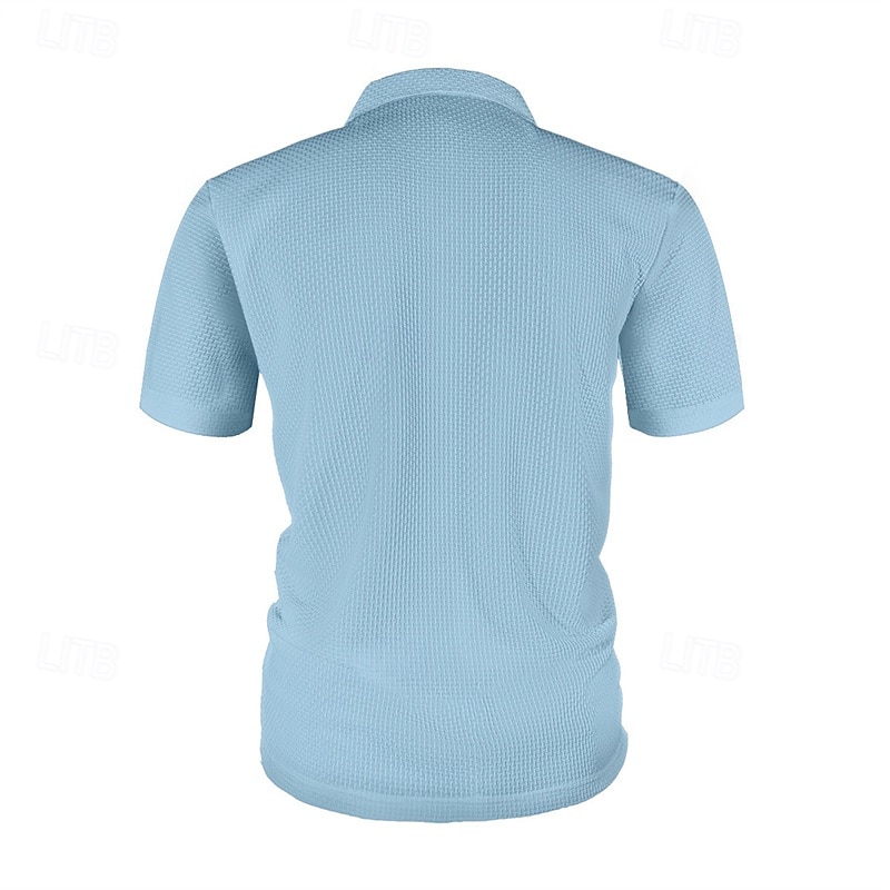 Multi-pakketten 3 stuks Voor heren Revers Korte Mouw Wit+Zwart+Blauw Ice Silk seersucker polo Polo's met knopen Golfshirt Jacquard Effen Vakantie Alledaagse kleding Polyester Zomer 2026 - $48.99 –P7