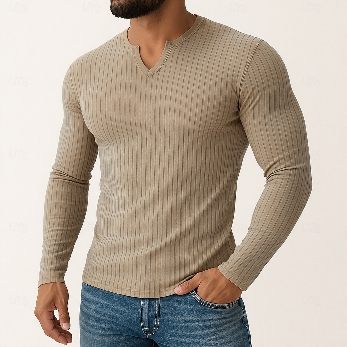 Homens Camiseta Camiseta de malha canelada T-shirt Camisa de manga longa Manga Longa Decote V Verão Todas as Estações Tecido Pit Strip Moda Designer Básico Tricôt Puro Férias Rua Casual Preto Branco de 2025 por $16.49 –P7