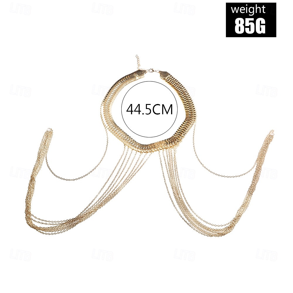 Złoty łańcuszek wielowarstwowy dla kobiet – wyrazista biżuteria z drapowanymi łańcuszkami na pokazy mody, wieczorne przyjęcia, stroje plażowe i specjalne okazje 2026 - $11.99 –P5