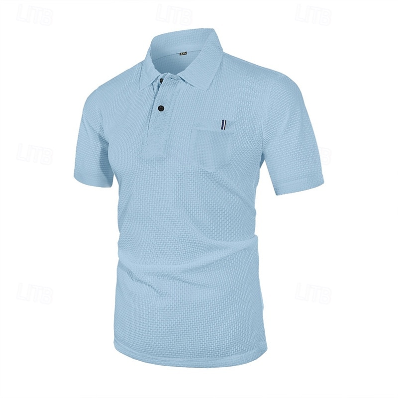 Multi-pakketten 3 stuks Voor heren Revers Korte Mouw Wit+Zwart+Blauw Ice Silk seersucker polo Polo's met knopen Golfshirt Jacquard Effen Vakantie Alledaagse kleding Polyester Zomer 2026 - $48.99 –P6