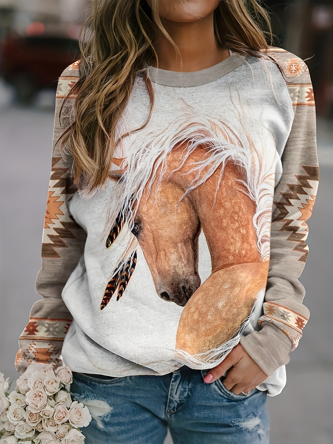 Dame Pullover Grafisk Dyr Fritid Langermet Crew-hals Vanlige topper Avslappet Oransje Vår Høst Vinter 2025 - $25.99 –P1