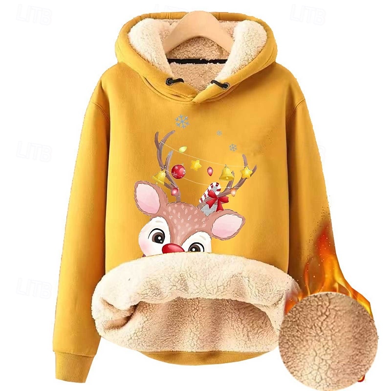 Mulheres Pulôver Moletom Com Capuz Árvore de Natal Roupa de rua Casual Manga Longa Com Capuz Tops regulares Rua Para Noite Bolsos Imprimir Azul denim Amarelo Azul Marinha Azul Azul Escuro Inverno de 2025 por $21.99 –P1