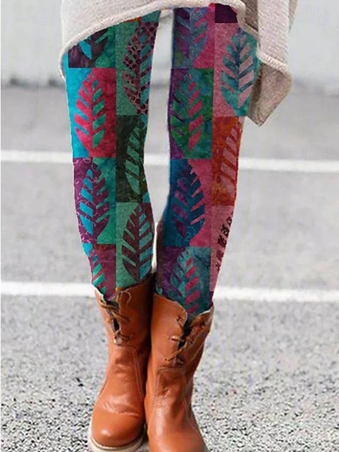 Mulheres Leggings Férias Vintage Moda Comprimento total Cintura Alta Gráfico Abstrato Estampado Térmico / Quente Macio Respirável Com Stretch Ao ar livre Férias Rua Vinho Preto Azul Laranja Primavera de 2025 por $19.99 –P3