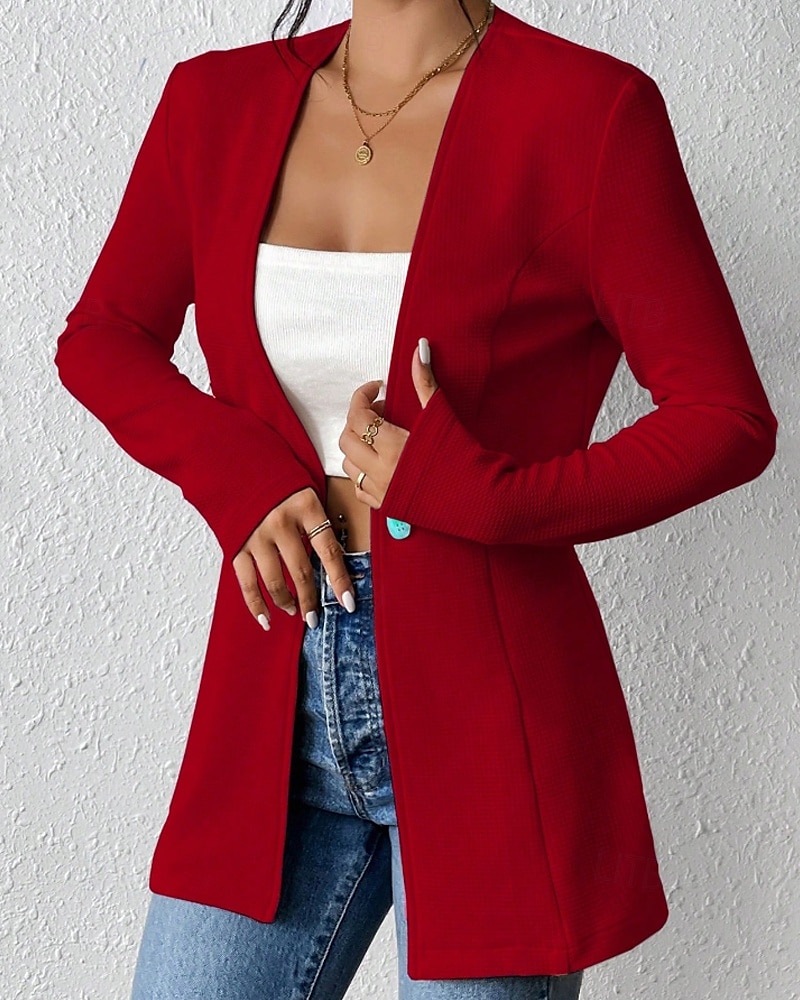Mujer chaqueta Cómodo Botones Moda Plano Noche Fin de semana Botonadura Simple Regular Escote en Pico Ajuste regular Manga Larga Ropa de calle Negro Blanco Vino Otoño 2025 - $26.99 –P2
