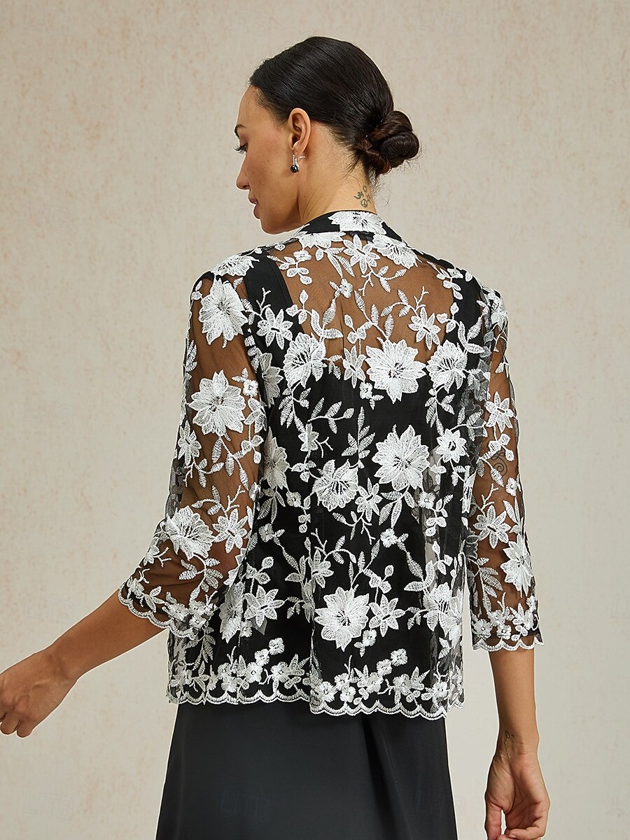 Femmes Hauts Élégants Hauts en dentelle Fleuri Élégant ancien Col haut Noir Été Printemps Automne de 2025 ? $79.99 –P10