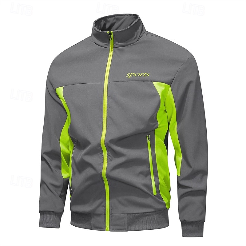 Herren Outdoorjacke Windbreaker Wanderjacke Urlaub Täglich Atmungsaktiv Tasche Spleißen Frühling Herbst Farbblock Mode Klassisch Stehkragen Regulär Schwarz Hellgrau Armeegrün Dunkelblau Dunkelgray 2025 - $34.99 –P9