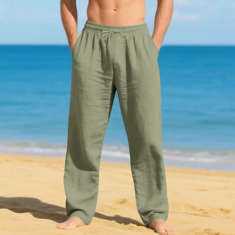 Men's Linen Pants Trousers Summer Pants Beach Pants Drawstring Elastic Waist Straight Leg Plain Comfort Breathable Full Length Casual Daily Beach Vacation Fashion White Sky Blue 2026 - $22.99 –P11