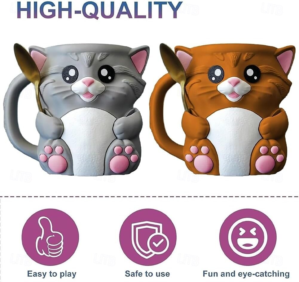 מחזיק קרח של Cuddles the Cat עם 2 כפיות, מעמד לחצי גלידה, מכיל 473 מ"ל/16 אונקיות של גלידה, מיכלי גלידה רב פעמיים, מחזיקי ארטיקים, מתנות אידיאליות לאוהבי חתולים 2025 - $33.99 –P11