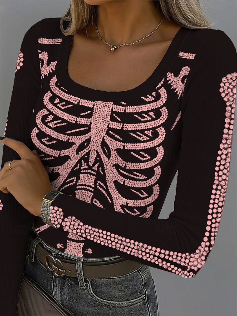 Halloween Női Póló Koponyák Grafika Vintage Stílusú Klasszikus Hosszú Ujjú Négyzet Nyak Rendszeres Felsők Napi Nyomtatás Fehér Rózsaszín Kék Zöld Nyár Tavasz Ősz Tél 2025 - $24.99 –P2