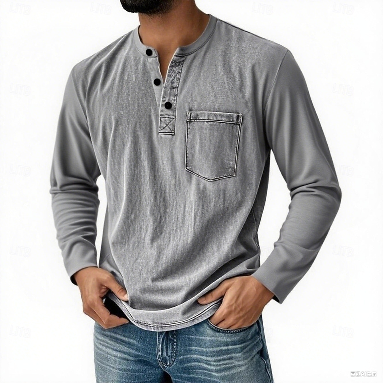 Pánské Retro Tričko Henley Tričko Tričko Dlouhý rukáv Retro Na běžné nošení Ležérní Jaro Podzim Celý rok Fialová Světle šedá Vodní modrá Hnědá Trávová zelená Henley Tričko Henley 2025 - $21.99 –P2