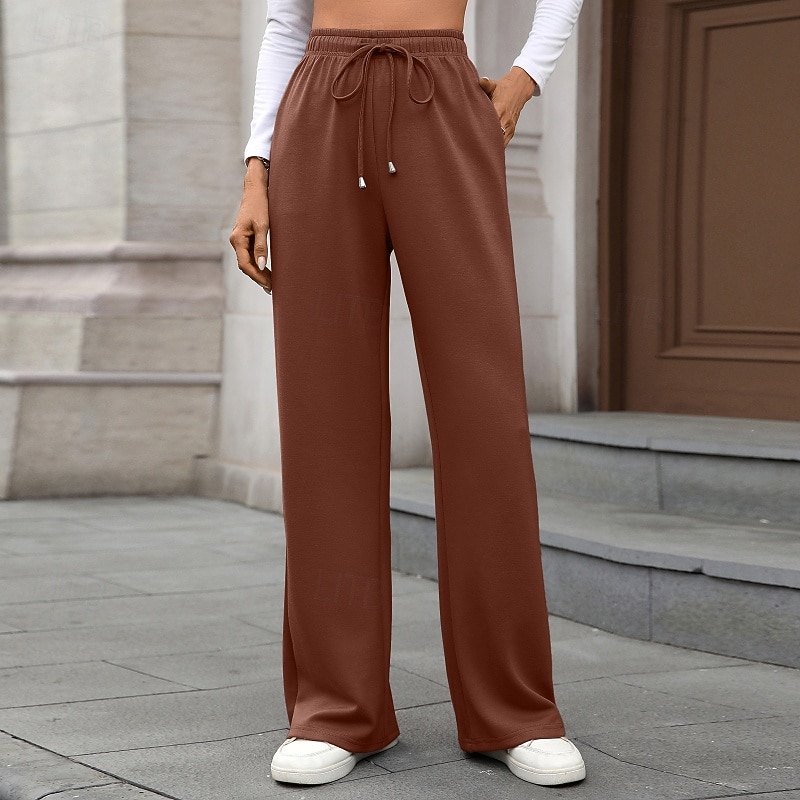 Femmes Slacks Droit Streetwear Occasionnel Longueur complète Naturel Uni Avec Poches Conception à cordon élastique Doux Fête Tenue quotidienne Week-end Rouge bordeaux Jacinthe Noir Vert Véronèse de 2025 ? $20.99 –P7