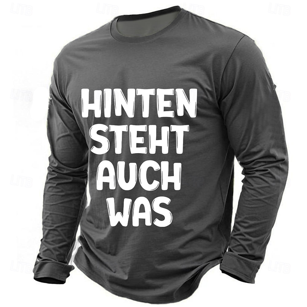 חולצת טי מצחיקה עם שרוול ארוך לגברים 'HINTEN STEHT AUCH WAS' משחק מילים גרמני עם גרפיקה 2026 - $23.99 –P4