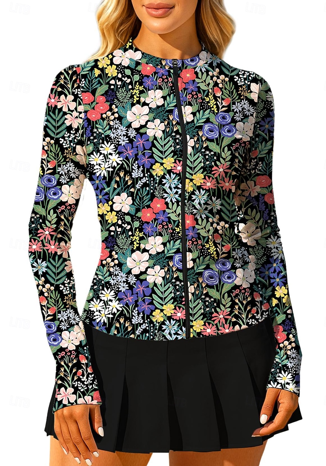 Mulheres Plantas Floral Botânico floral Tops Camisa Esportiva Camisa de tênis Top de tênis Manga Longa Zíper Floral UPF50+ Resistente a UV Elasticidade Alta Pavio Humido Respirável Voleibal Tênis de 2026 por $20.99 –P1
