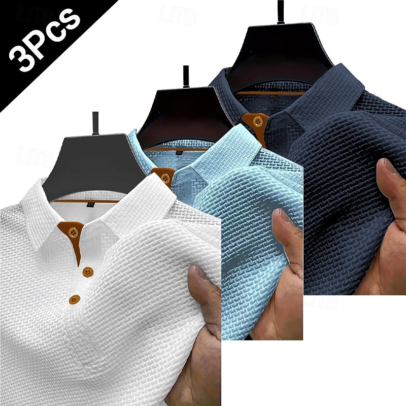 Πολλαπλές συσκευασίες 3 τεμ Ανδρικά Πέτο Κοντομάνικο Λευκό / Μαύρο / Μπλε Button Up Polos Πουκάμισο γκολφ Μπλουζάκια Golf Polos Ζακάρ Σκέτο Διακοπές Καθημερινά Ρούχα Πολυεστέρας Καλοκαίρι 2026 - $48.99 –P1
