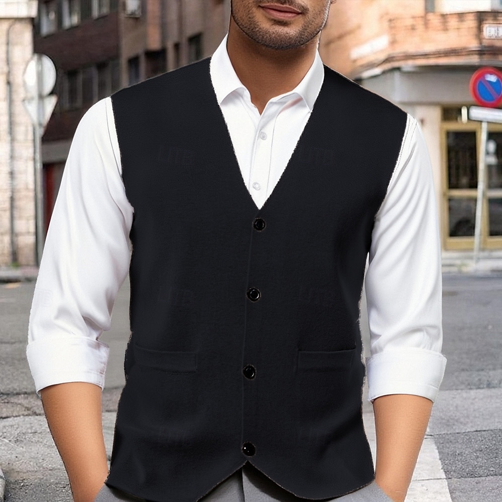 Herren Pullunder Kleid Pullover Weste Strickware Strickjacke Weste Gerippt Stricken Normale Oberteile Tasche Knöpfe Einfach V Ausschnitt Mode Klassisch Urlaub Alltagskleidung Bekleidung Herbst Winter 2025 - $31.99 –P7