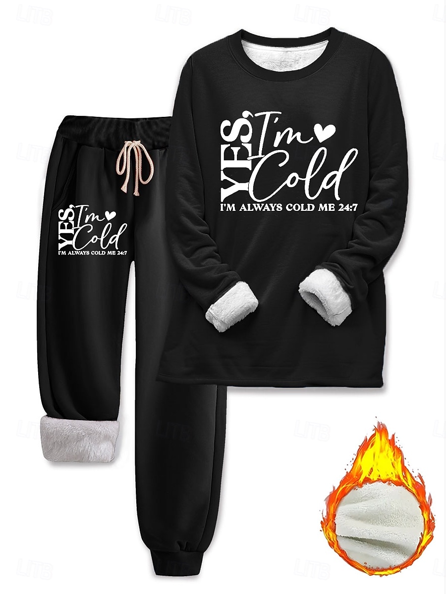 Damen Elegant Warm Mode Zweiteilige Sets Trainingsanzug Hosen-Sets Langarm Bischofsärmel Rundhalsausschnitt Grafik Buchstabe Druck Outdoor Urlaub Täglich Schwarz Rosa Dunkelpink Frühling Normale 2025 - $41.99 –P3