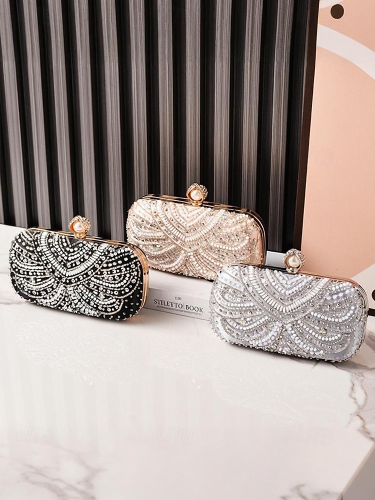 תיק קלאץ' ערב לנשים מעוטר פנינים, חרוזי קריסטל ועיצוב וינטג' בסגנון אר-דקו – תיק יד אלגנטי לאירועים מיוחדים ומסיבות 2026 - $42.99 –P4