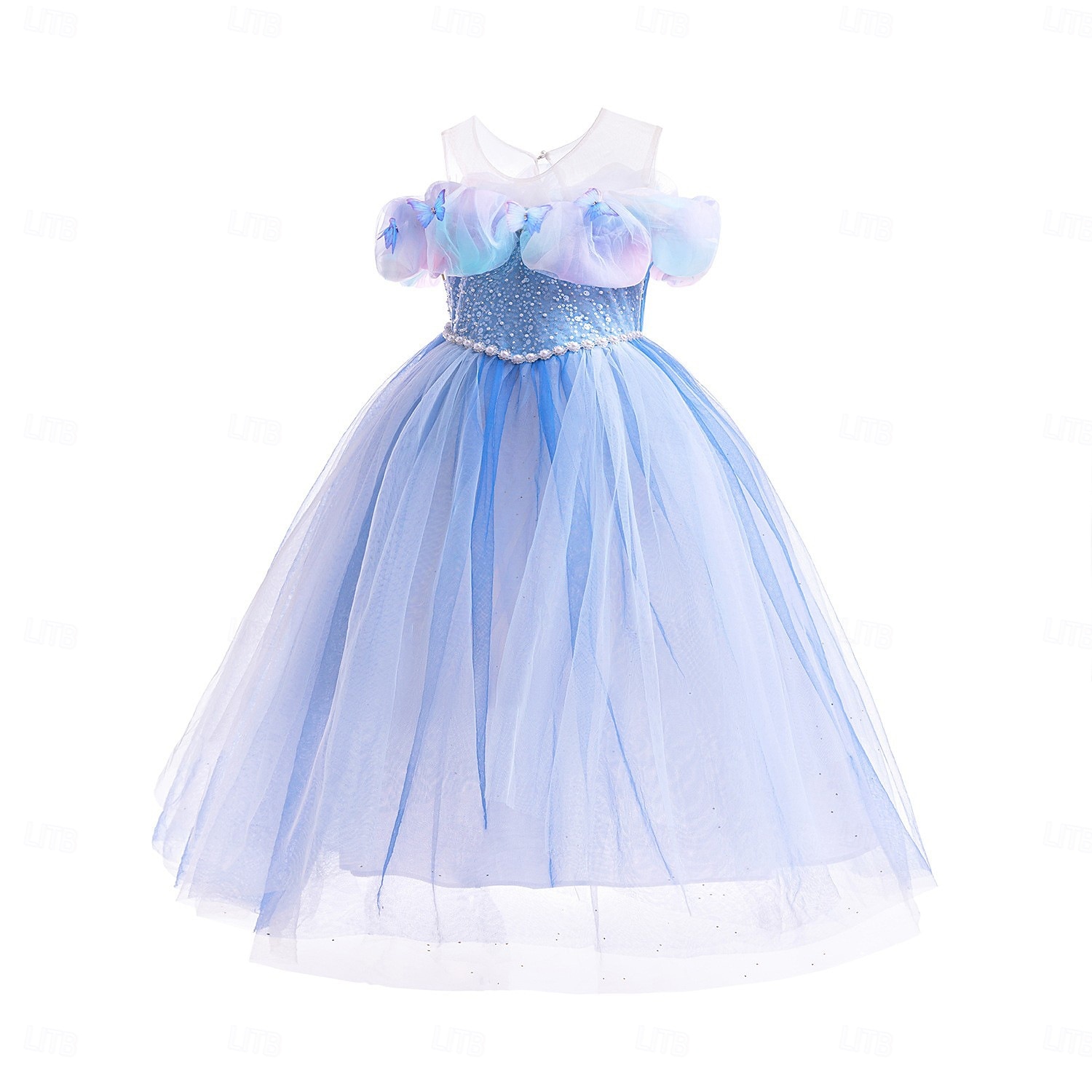 Robe pour fille, couleur unie, manches courtes, tenue de soirée, de spectacle, d'Halloween, de cosplay, décontractée, mignonne, en polyester, été, 4 à 12 ans, multicolore, bleu de 2025 ? $44.99 –P2
