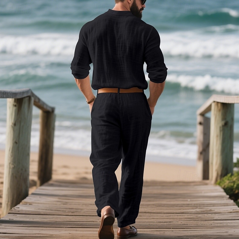 Per uomo Set di biancheria Completi T-shirt Completi camicia e pantaloni Outfit 2 pezzi Manica Lunga Bavero Primavera Autunno Semplice Moda Casual 2 Pezzi Vacanza Abbigliamento quotidiano Uscire Nero del 2025 a $43.99 –P13