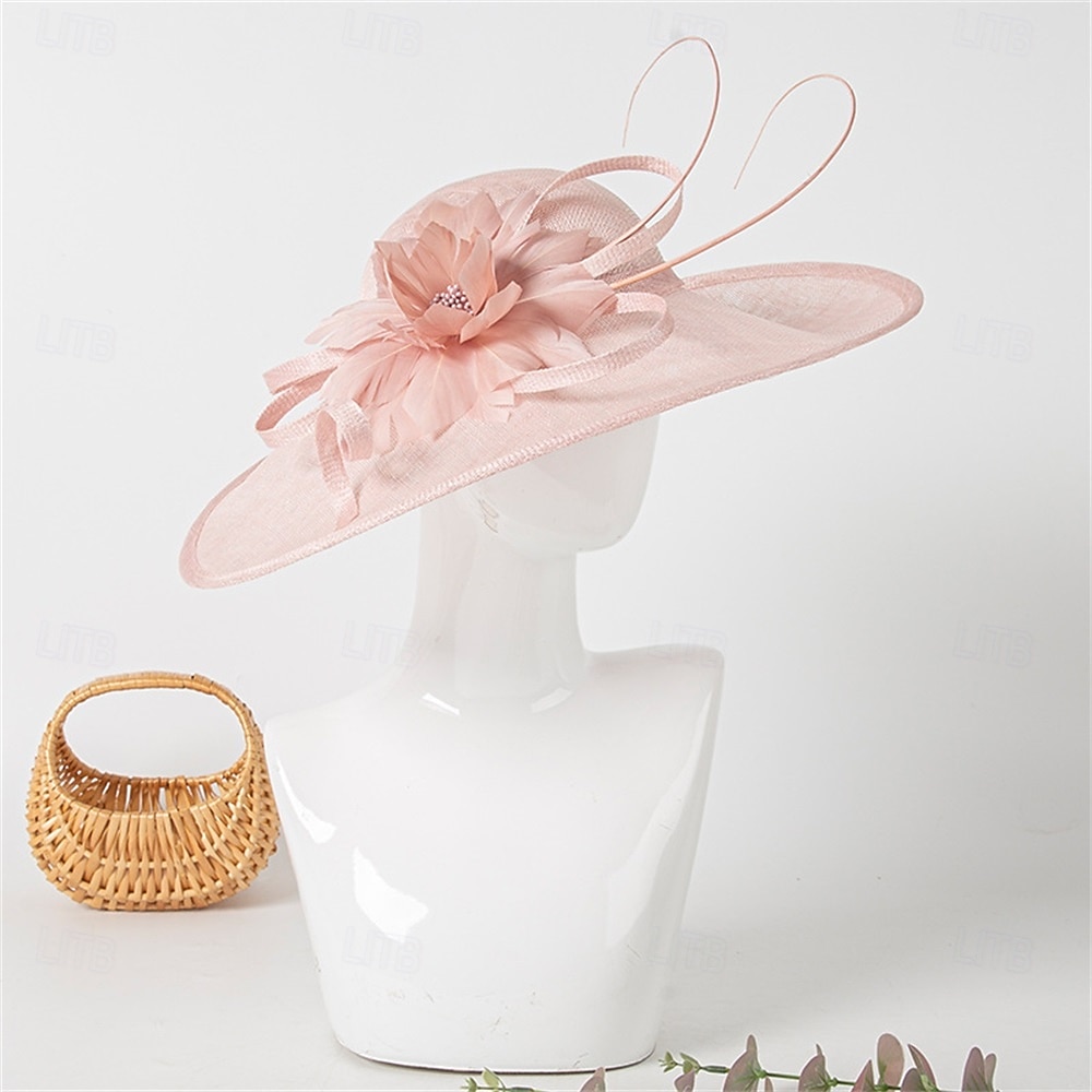 Hatter Sinamay Solhatt Bryllup Ferie Te Fest Hesteløp cocktail Elegant Årgang Solbeskyttelse Med Blomster Hodeplagg Hodeplagg 2025 - $86.99 –P1