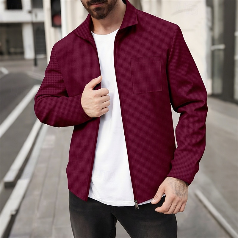 Homme Veste Légère Veste gaufrée Veste Décontractée Vacances Quotidien Respirant Avec Poches Printemps Automne Uni Mode Classique Revers Régulier Noir Blanche Vin Vert foncé Kaki Veste de 2025 ? $24.99 –P11