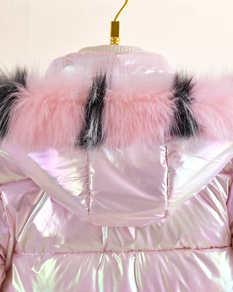 Kinder Mädchen Daunenmantel Einfarbig Mode Fellbesatz Schule Mantel Oberbekleidung 4-12 Jahre Winter Rosa Purpur 2025 - $40.99 –P6