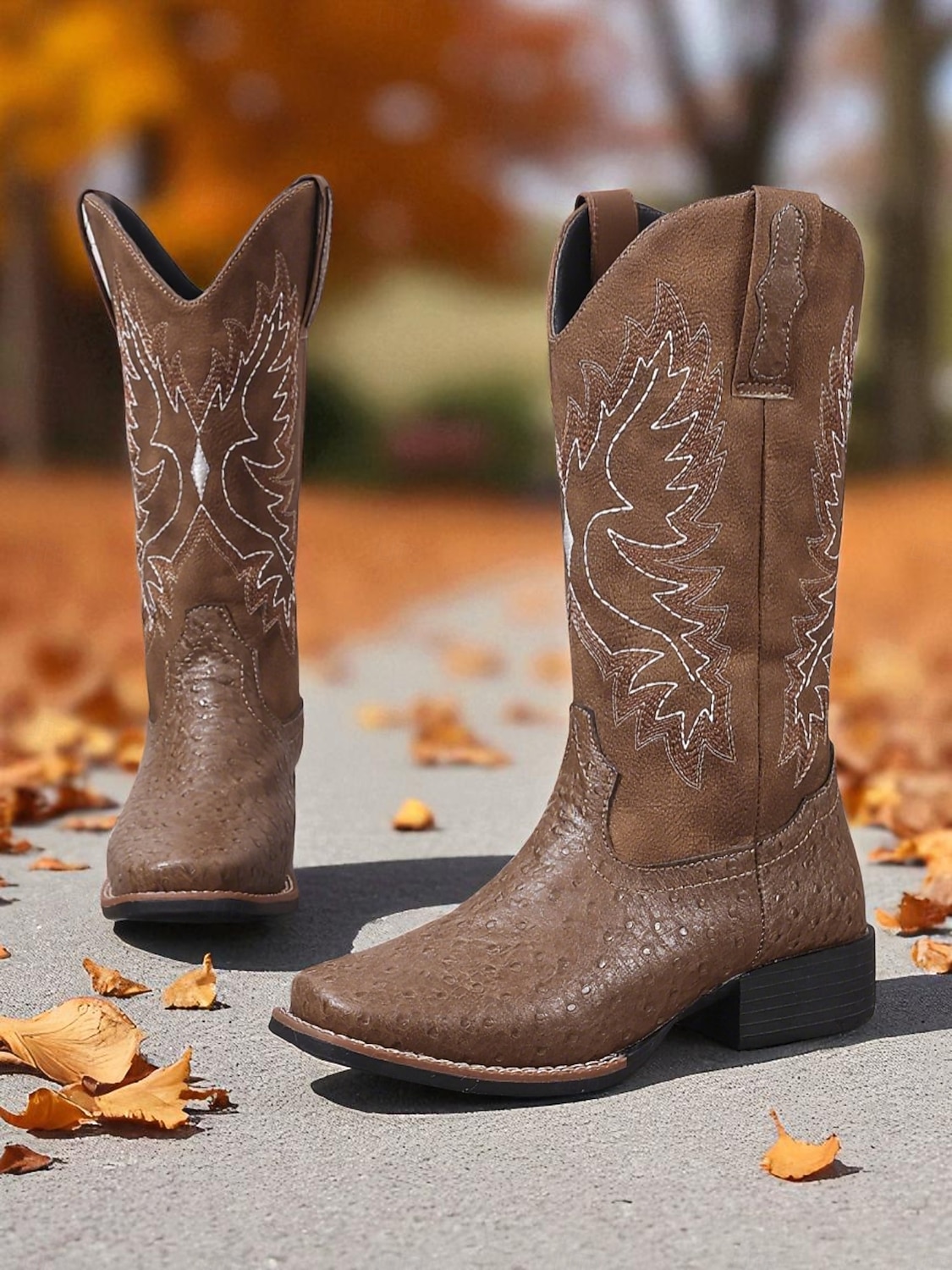 stivali da cowboy ricamati marroni da donna: classici stivali a metà polpaccio in stile western per festival autunnali, lavori agricoli e concerti country del 2026 a $64.99 –P3