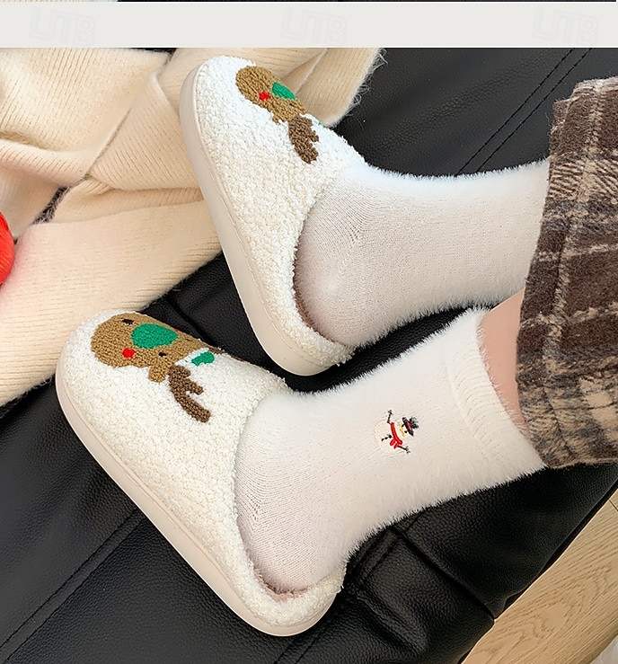 Calcetines navideños de invierno para mujer, calcetines gruesos y cálidos con muñeco de nieve. &Calcetines navideños de felpa de visón blanco acogedores con diseño de Papá Noel y bonitos calcetines 2025 - $7.99 –P7