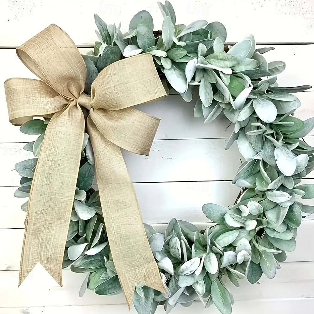 2026年 玄関用のクリスマスリース、人工の緑の羊の耳の葉のガーランド、フェイク植物のつる、庭のドアの吊り下げ、リビングルームと窓の壁の装飾  コレクション – $31.99 –P4