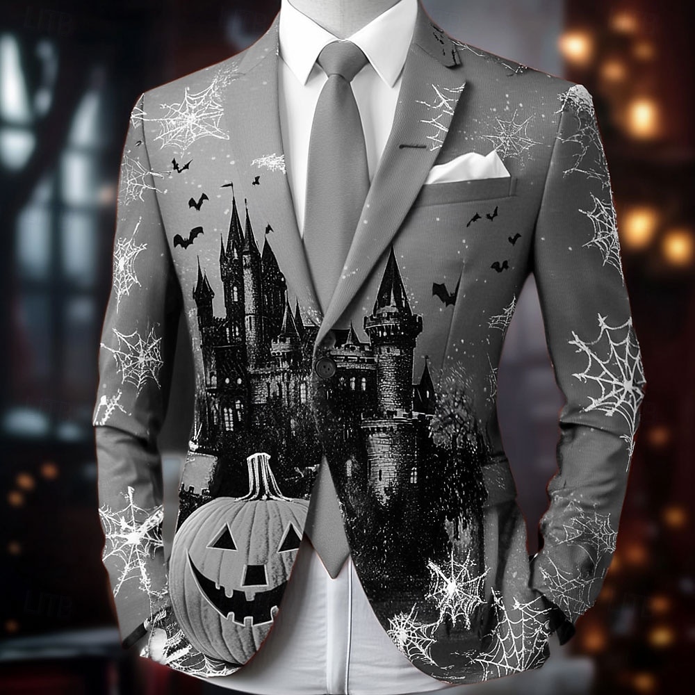Halloween Ανδρικά Κολοκύθα Κάστρο Μπουφάν μπλέιζερ Άνετο Καθημερινό Σκούρο Βραδινό Ρούχα για Πάρτυ Καθημερινά Φεστιβάλ 3D εκτύπωση Κουμπιά Πολλαπλή τσέπη Άνοιξη Φθινόπωρο & Χειμώνας Εγκοπή Μακρυμάνικο 2025 - $73.99 –P4