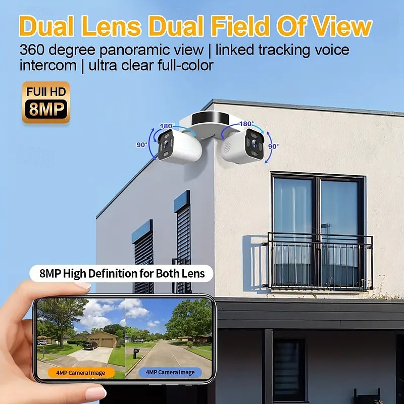 2025年 8メガピクセルのスマートワイヤレスWi-Fi屋外セキュリティカメラ、360パノラマ外角マウント、デュアルバレットカメラ、フルカラーナイトビジョン、スマートAIモーション検出、サウンドとモーションアラート  コレクション – $56.99 –P3