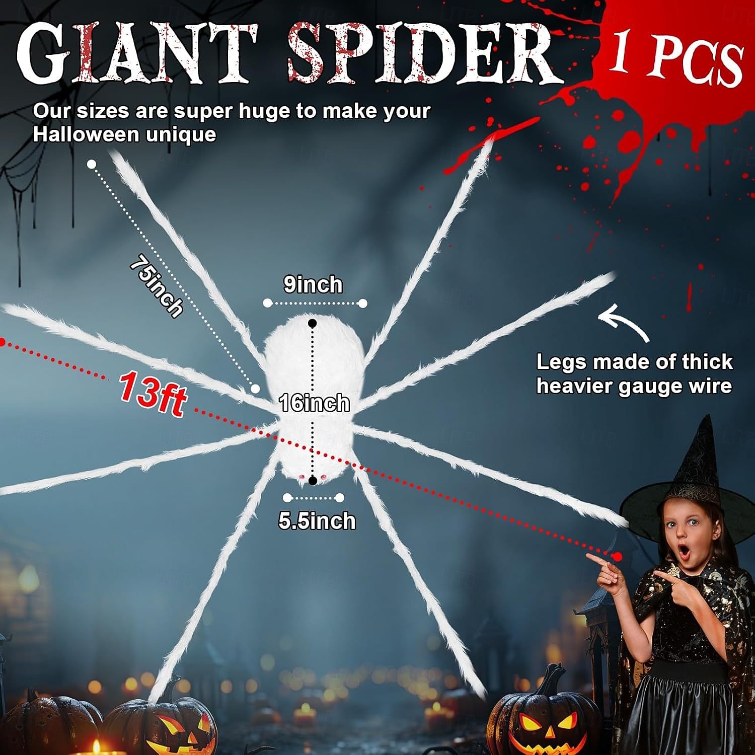 gigantisk halloween hårete edderkopp realistisk skummel hvit edderkopp rekvisitter dekorasjon for innendørs og utendørs dekorasjon 2025 - $9.49 –P6