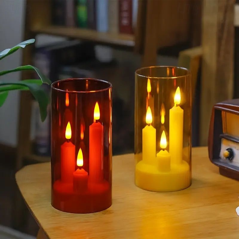 2026年 2個アクリルフレームレスキャンドルライトバッテリー駆動キャンドルスタンドライトウェディングパーティーファミリーディナーの雰囲気ホリデー装飾用  コレクション – $21.99 –P12