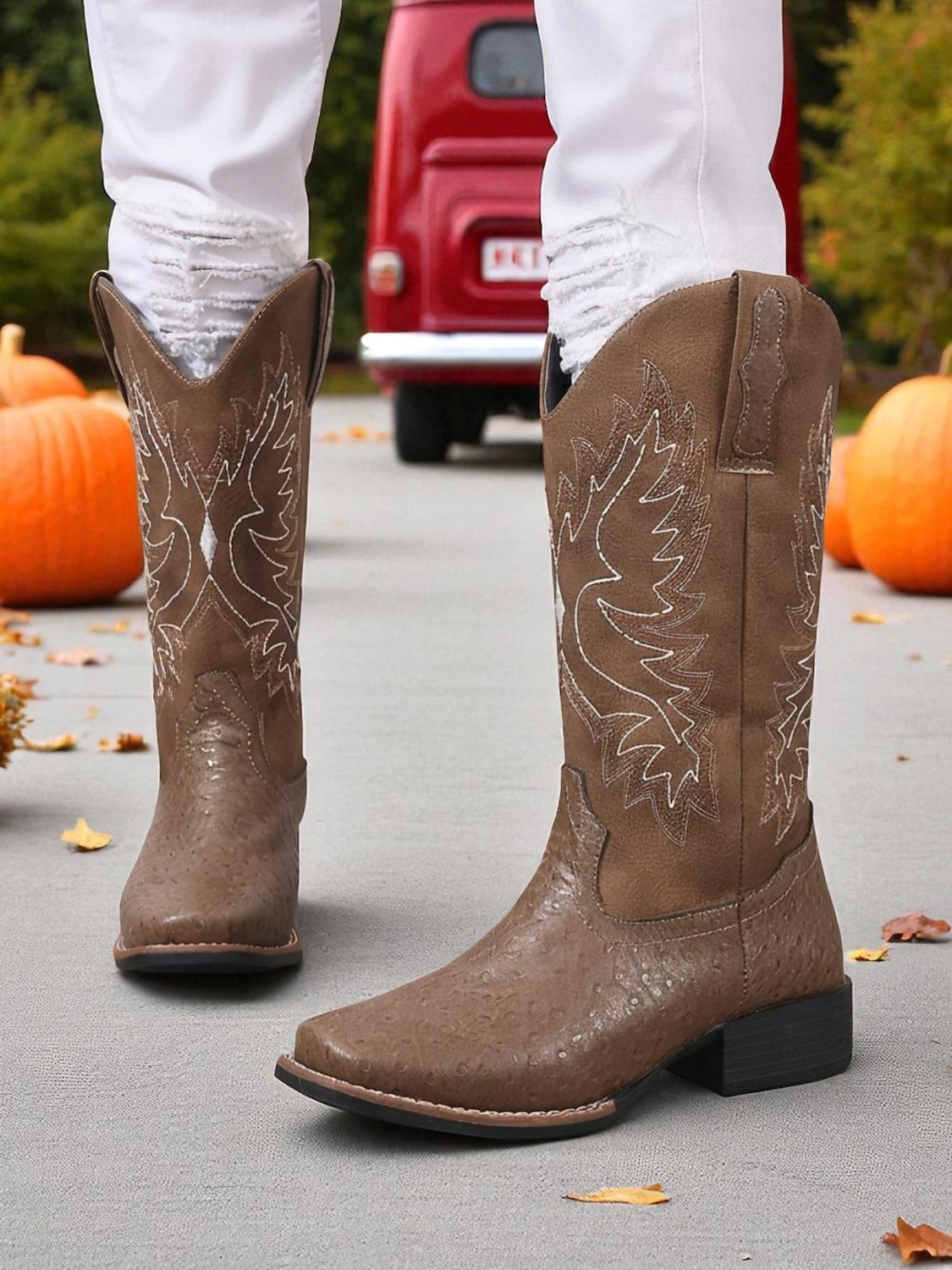 stivali da cowboy ricamati marroni da donna: classici stivali a metà polpaccio in stile western per festival autunnali, lavori agricoli e concerti country del 2026 a $64.99 –P5