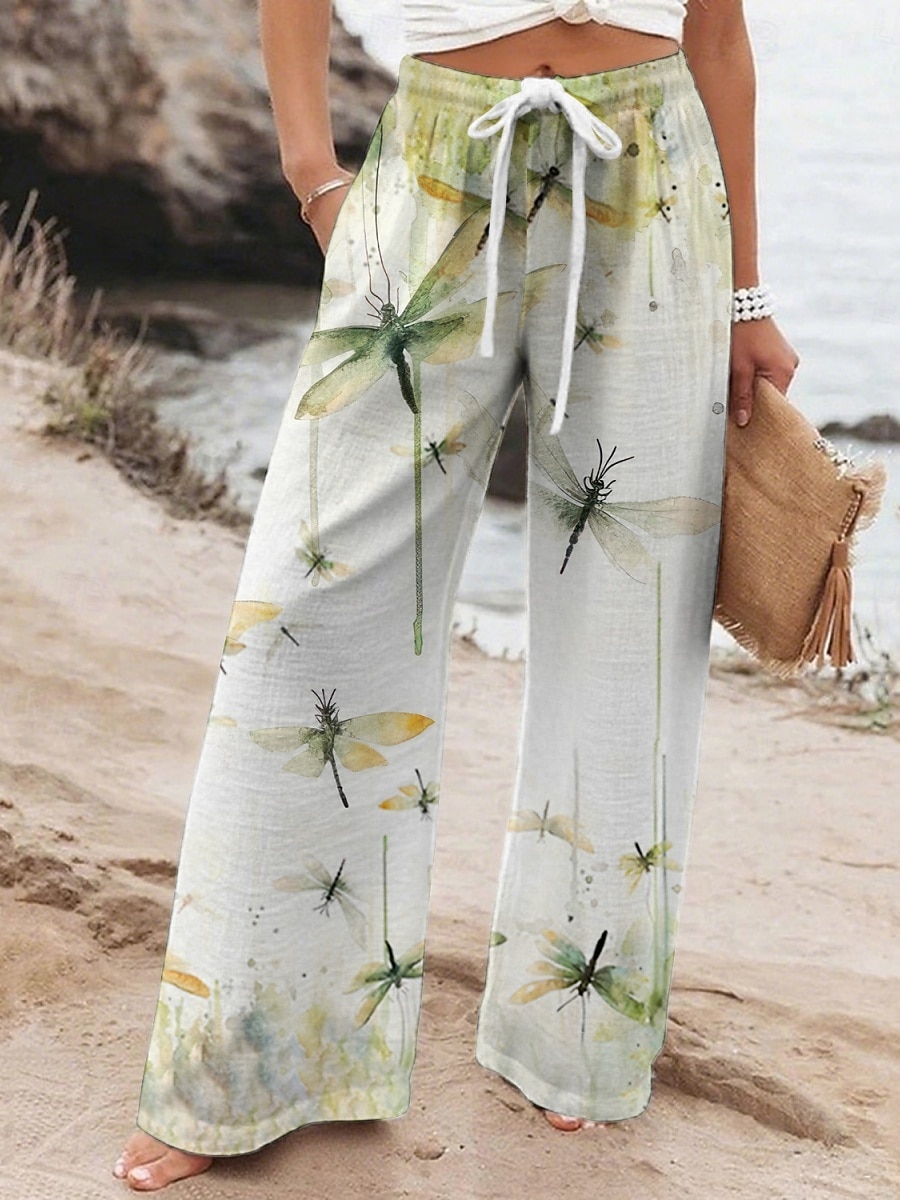 Damen Weites Bein Hosen Hose Urlaub Lässig Lang Hohe Taille Grafikdrucke Elastischer Bund Drucken Hoher Schnitt Atmungsaktivität Weich Mikroelastisch Urlaub Straße Alltagskleidung Grün Grau Frühling 2025 - $32.99 –P2