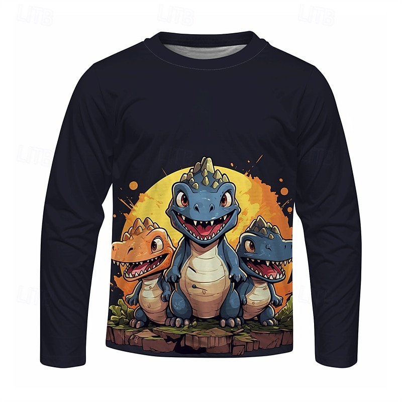 Pojkar 3D Tecknat Dinosaurie T-shirt Långärmad Vår Höst Mode Grundläggande Barn 4-12 år Rund hals Utomhus Ledigt Dagligen Normal 2025 - $13.99 –P4