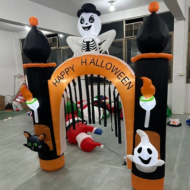 1 db 2,4 m-es halloweeni fekete macska koponya szellem fénnyel felfújható légmodell ívek udvari verandák bejárati ajtók gyep party halloweeni hangulat díszvilágítás eu/us/uk/au csatlakozó 2025 - $107.99 –P5