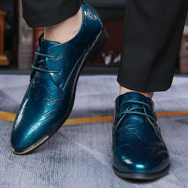 scarpe eleganti da uomo con lacci in vernice viola lucida – calzature formali audaci per feste e spettacoli teatrali del 2025 a $42.99 –P2