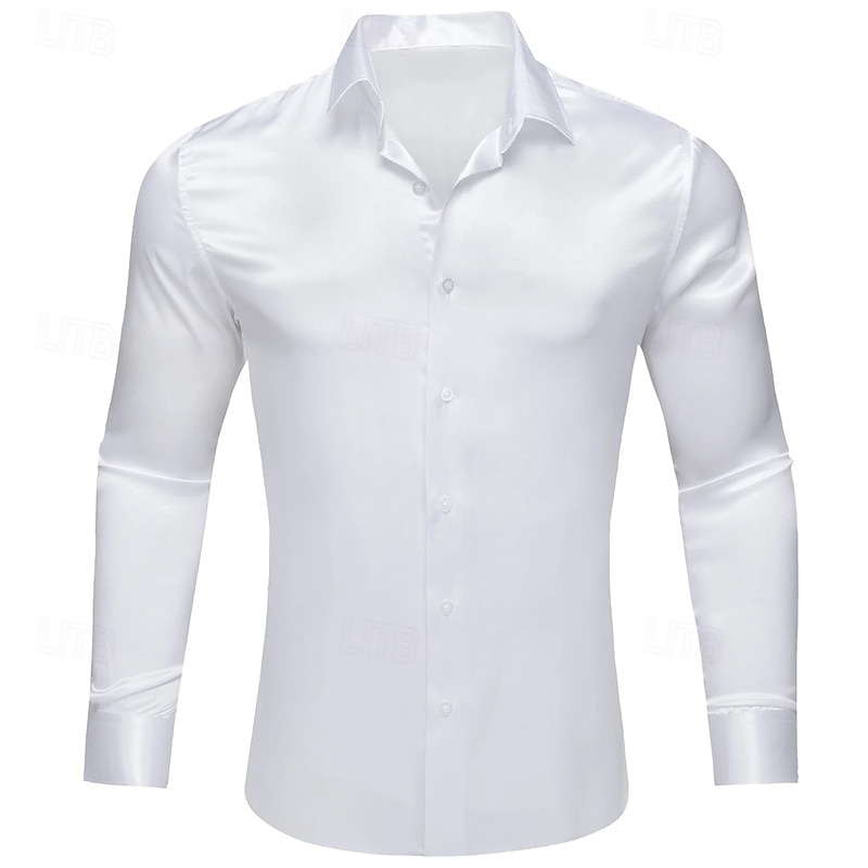 Per uomo Camicia Come la seta Camicia in raso Camicia elegante Camicia casual Camicia con Bottoni Semplice Formale Matrimonio Nero Bianco Giallo Rosso Manica Lunga Bavero Primavera & Autunno Tutte le del 2025 a $21.99 –P6